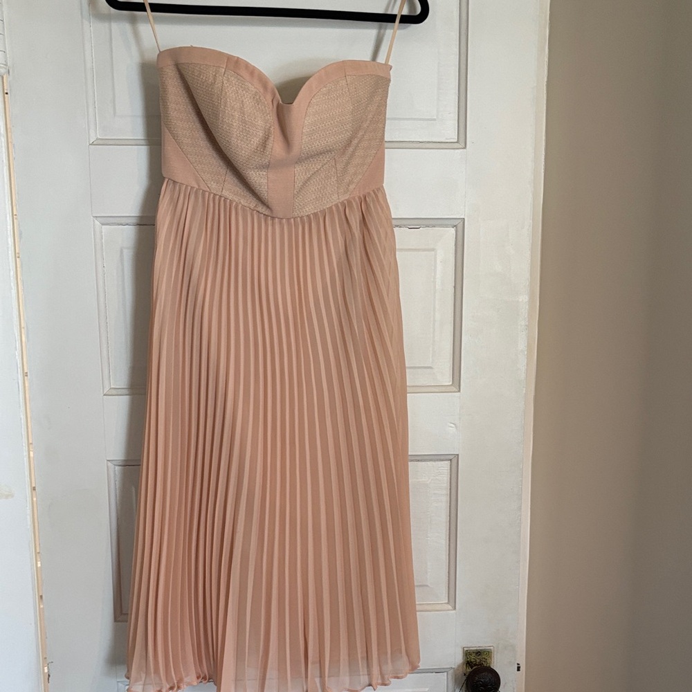 Anthropologie Strapless Pleated Midi Dress in Blush Pink